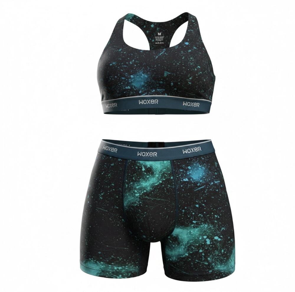 Woxer Galaxy Sports Bra Boxer Set Medium Racerback Wireless Logo Solid